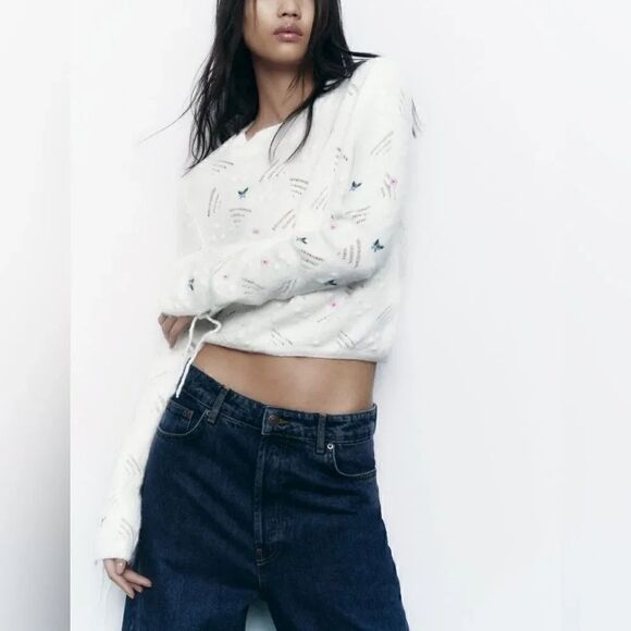 ZARA FLORAL KNIT SWEATER - Picture 3 of 9